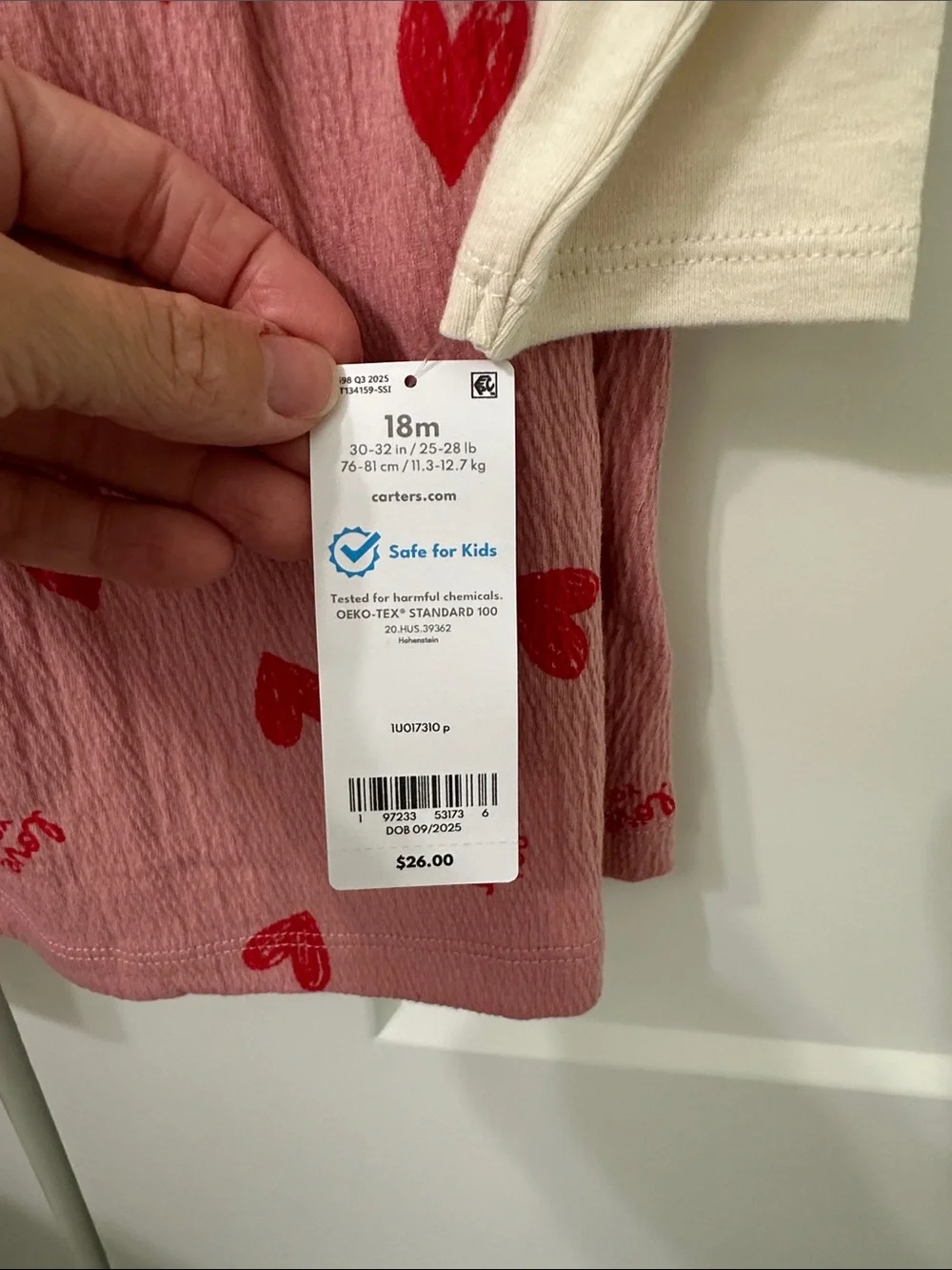Carter's Pink Sleeveless Heart Dress with Cream Long-Sleeve Top